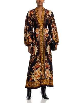 Majestic Garden Buttoned Puff Sleeve Maxi Dress