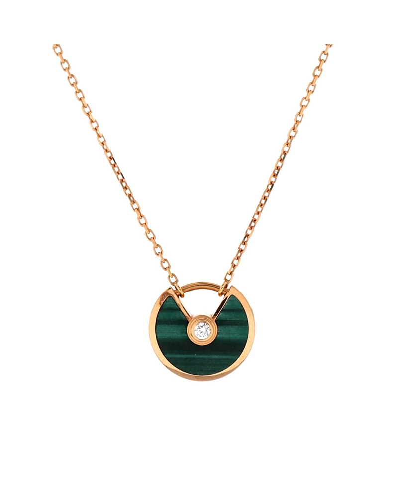 PRE-OWNED CARTIER Pre-owned Cartier Xs Amulette De Cartier Pendant Necklace 18k Rose Gold With Malachite And Diamond, In Pink