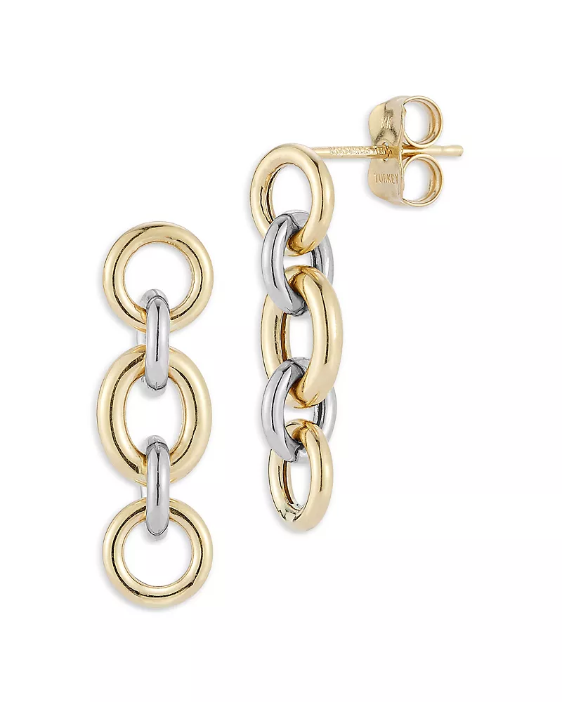 Alberto Amati 14K White & Yellow Chain Link Drop Earrings