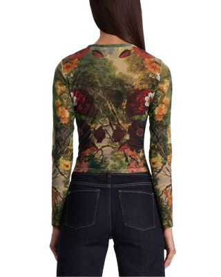 Delaina Printed Mesh Long Sleeve Top