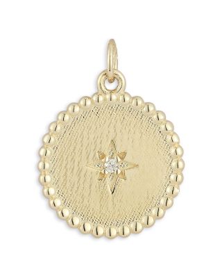 14K Yellow Gold Diamond Star Beaded Medallion Pendant
