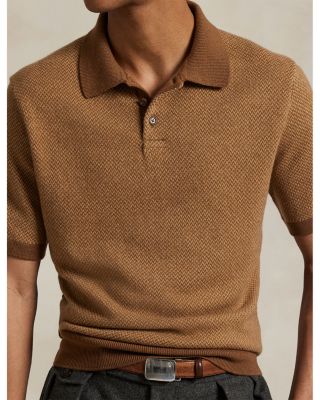 Wool Herringbone Regular Fit Polo Sweater 