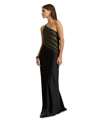 Ralph Lauren Beaded Mesh & Satin One Shoulder Gown | Bloomingdale's Women