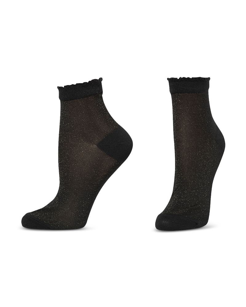 Hue Metallic Opaque Anklet Socks In Black