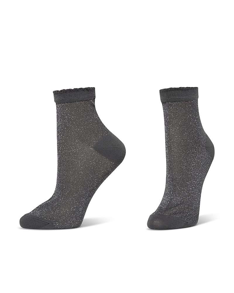 Hue Metallic Opaque Anklet Socks In Silver