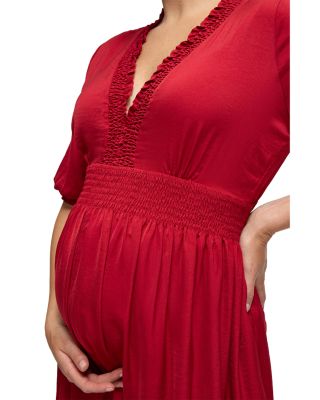 Deep V Smocked Maternity Dress