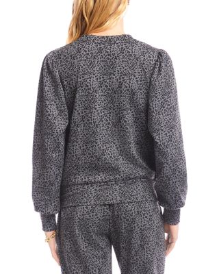 Printed Puff Sleeve V-Neck Sweatshirt