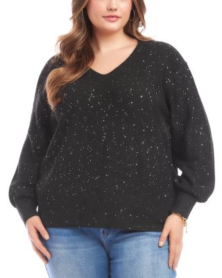 Plus Size Sequin V Neck Sweater