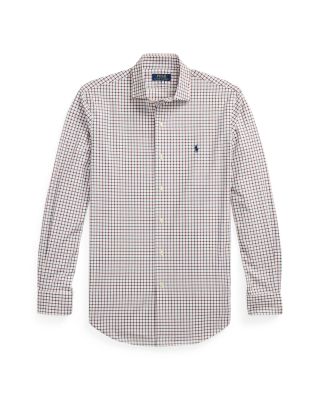 Cotton Stretch Poplin Gingham Check Classic Fit Button Down Shirt