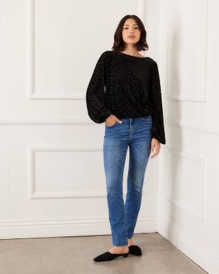 Blouson Sleeve Velvet Burnout Boatneck Top