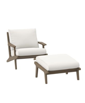  Saratoga Outdoor Patio Teak Wood Chair and Ottoman, Set of 2