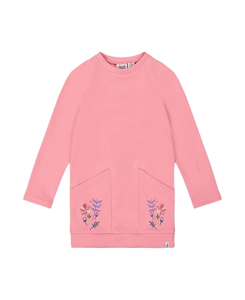 Deux Par Deux Super Soft Tunic Tee With Embroidered Pockets In Pink