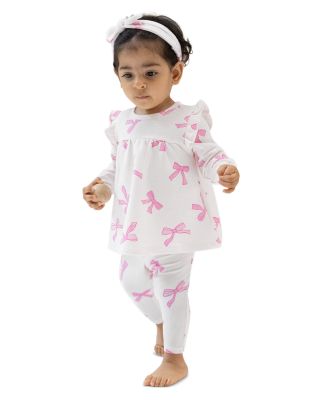Girls' French Terry Pretty Bows Ruffle Top & Ribbed Leggings Set - Baby