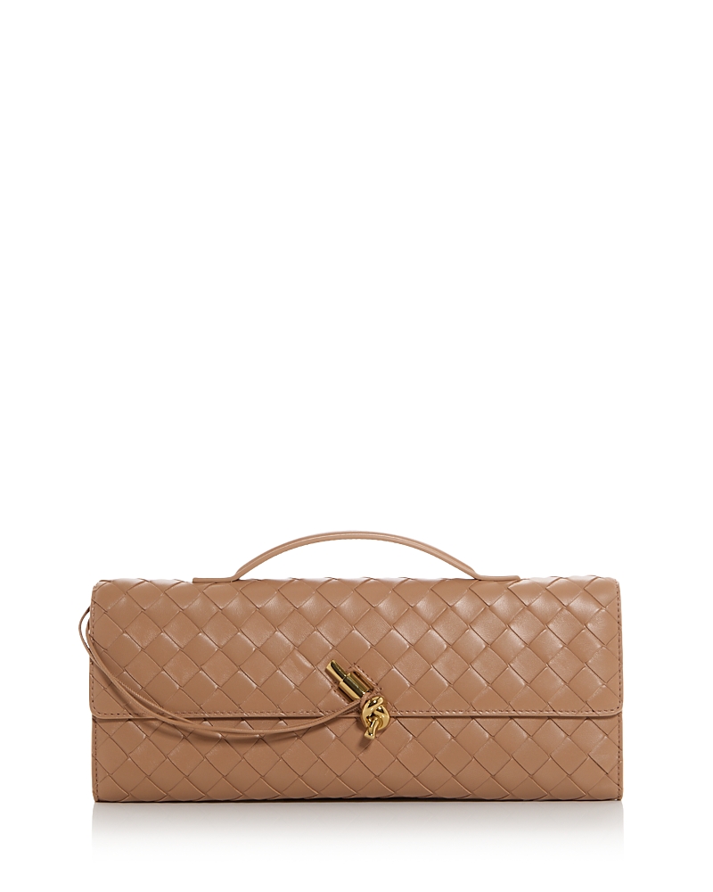 Bottega Veneta Andiamo Intrecciato Leather Clutch In Nude