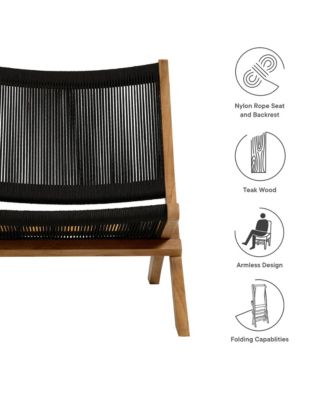 Vienna Outdoor Patio Teak and Rope Folding Accent Lounge Chair