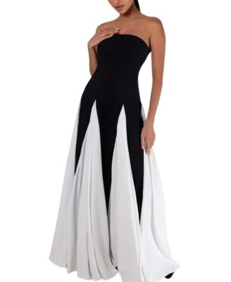 Strapless Colorblock Pleated Maxi Dress