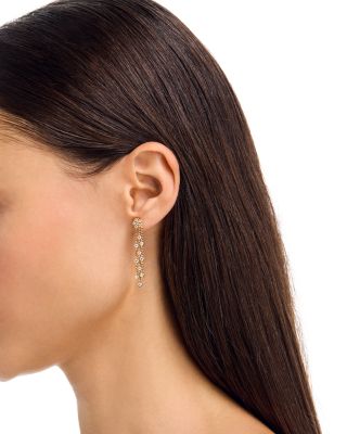 18K Yellow Gold Daisy By The Inch Diamond Flower Tassel Drop Earrings