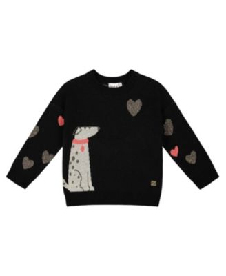 Girls' Knit Sweater with Dalmatian and Hearts - Big Kid