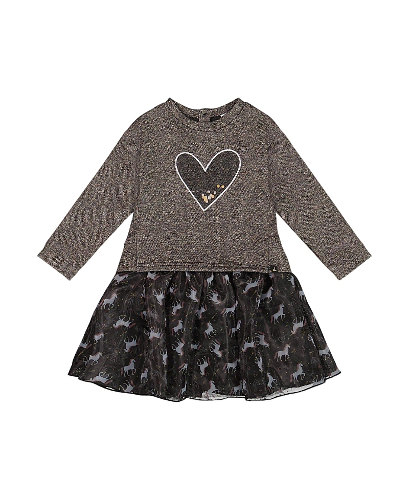Deux Par Deux Bi-material Dress With Mesh Skirt And Heart In Gray
