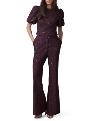 Women's Sequin Lace Puff Sleeve Top