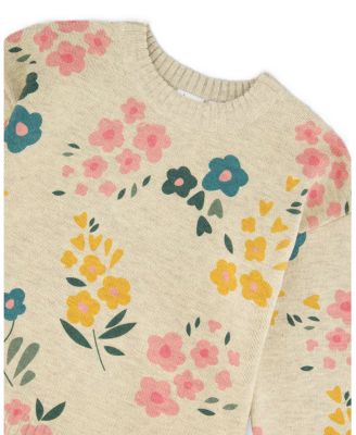 Girls' Knitted Floral Sweater - Little Kid