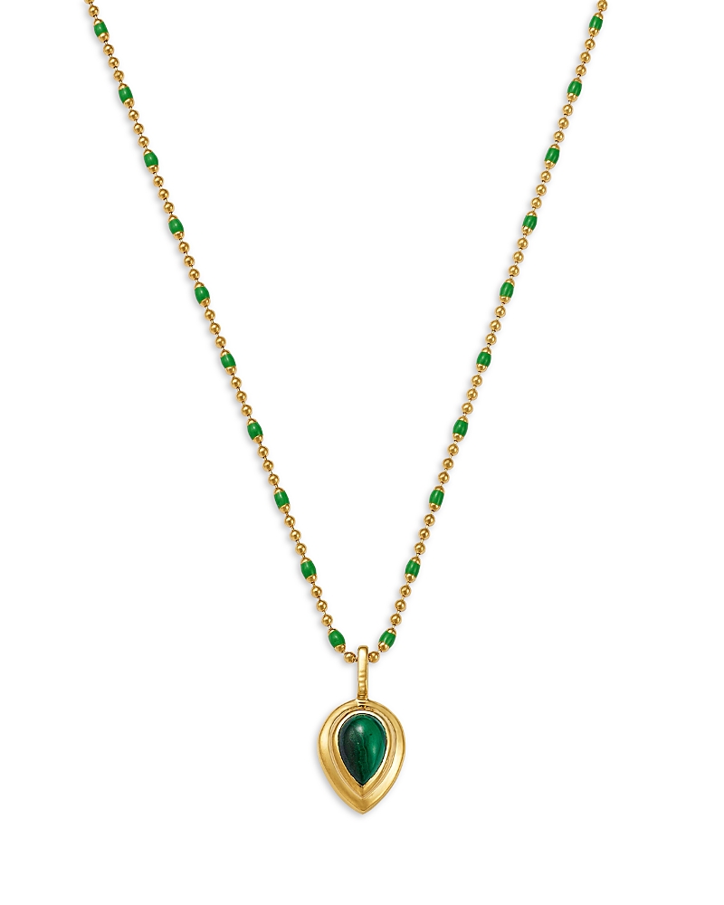 Zoe Chicco 14K Yellow Gold Malachite & Green Enamel Bead Chain Pendant Necklace, 16