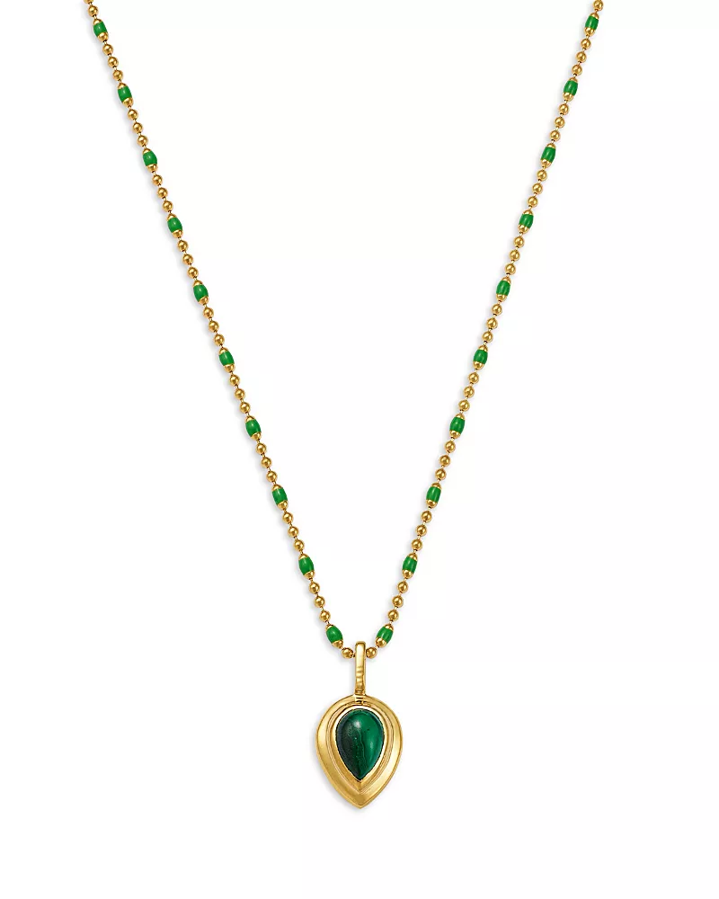 Zoe Chicco 14K Yellow Gold Malachite & Green Enamel Bead Chain Pendant Necklace, 16