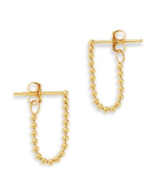 14K Yellow Gold Beads Chain Huggie Hoop Earrings