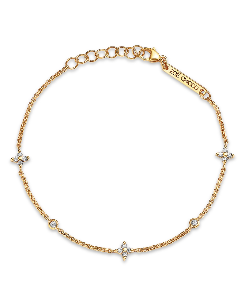 Zoe Chicco 14K Yellow Gold Prong Diamonds Flower & Bezel Chain Bracelet