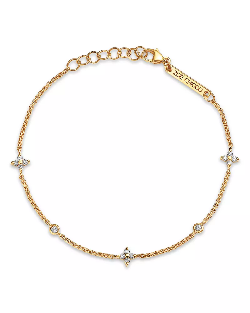 Zoe Chicco 14K Yellow Gold Prong Diamonds Flower & Bezel Chain Bracelet