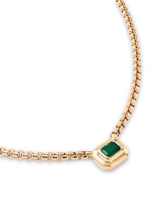 14K Yellow Gold Emerald Gemstones Emerald Solitaire Pendant Necklace, 16-18"