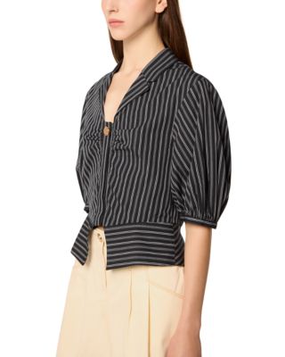Cropped Shirt with Puff Sleeves