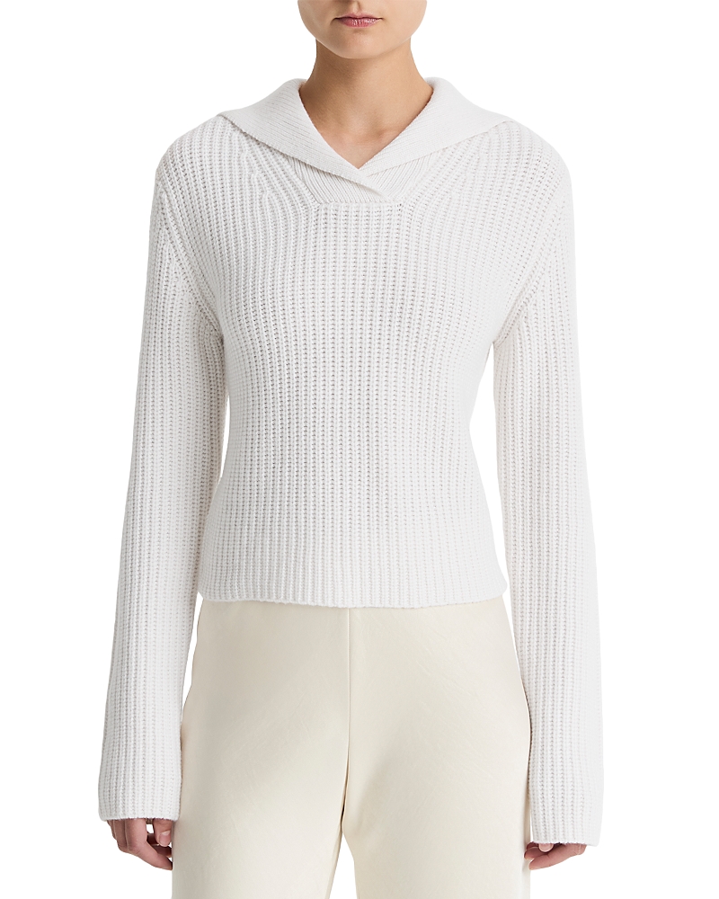 Vince Ribbed Sailor Collar Sweater In White
