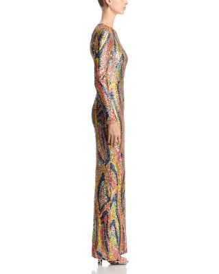 Long Sleeve Sequin Swirl Maxi Dress - Exclusive