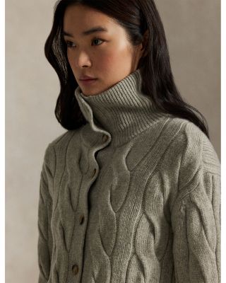 Cable Wool Cashmere Funnelneck Cardigan Sweater