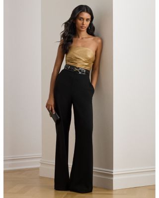 Bow Back Metallic Twill & Crepe Jumpsuit