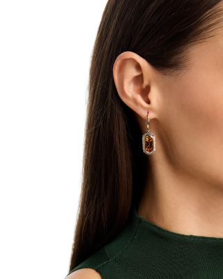 Citrine & Champagne and Brown Diamond Halo Drop Earrings in 14K Yellow Gold