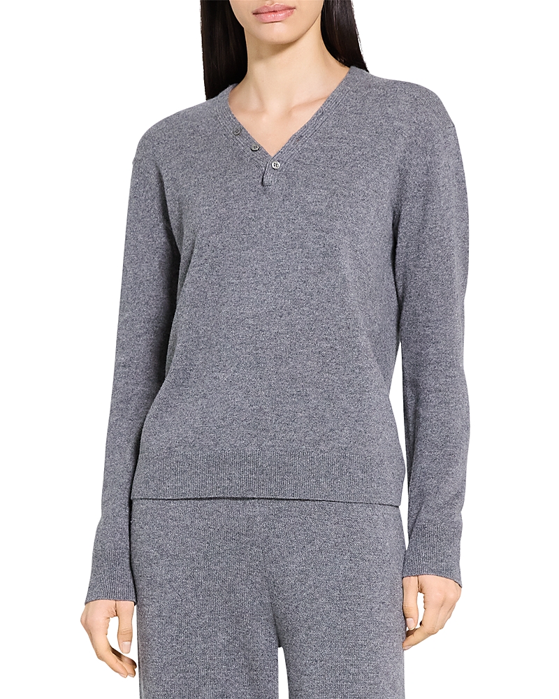 Theory Button Neck Cashmere Sweater In Gray