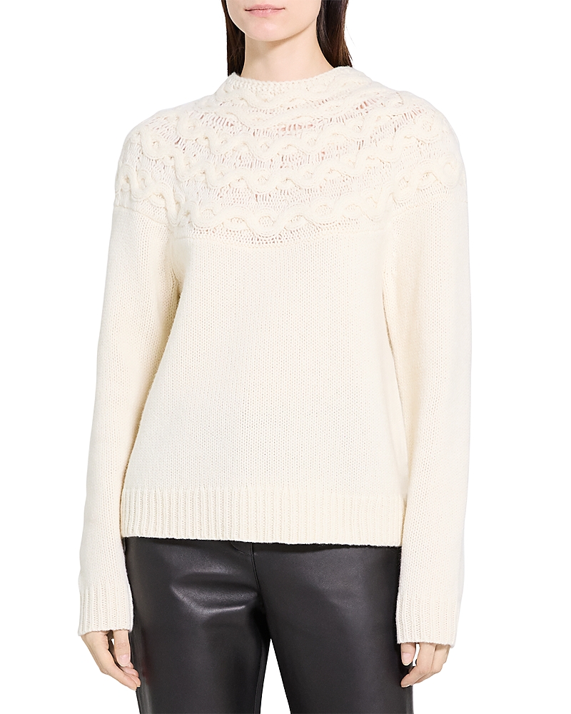 Theory Cable Yoke Wool Cashmere Sweater In Neutral