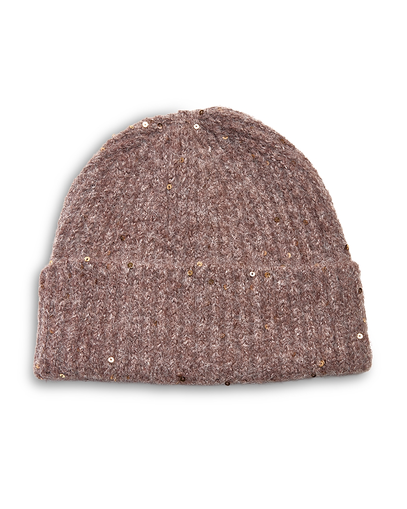 Jocelyn Sequined Rib Knit Cuffed Hat In Brown