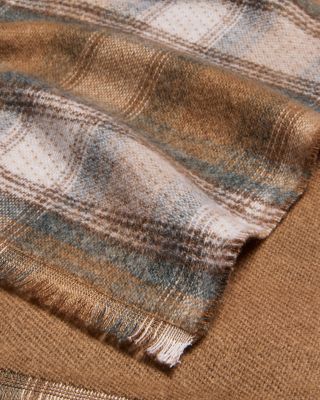 Reversible Plaid Scarf with Cut Fringe
