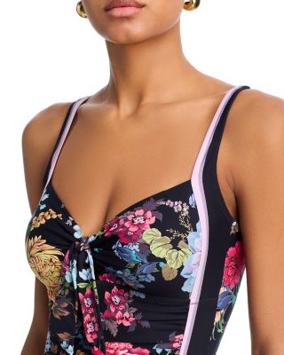 Baccara Tie Front Ruched One Piece Swimsuit
