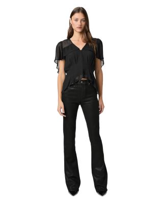 Laurel Canyon High Rise Coated Bootcut Jeans in Black Fog