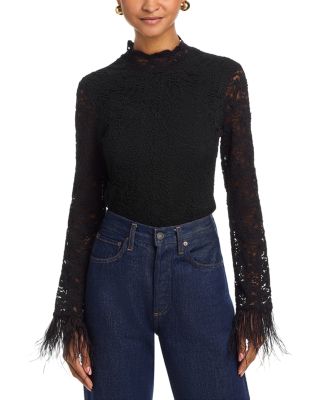 Feather Trim Lace Top - Exclusive