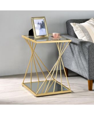 Zari 16-inch Square Side Table with Mirrored Lower Shelf