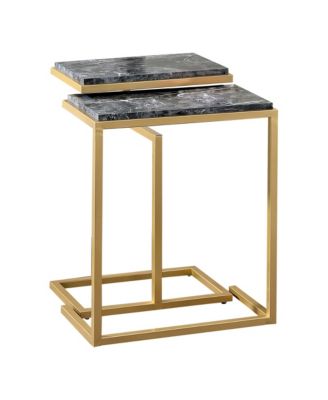 Byra Faux Marble Top Stackable Nesting Table, 2-Piece