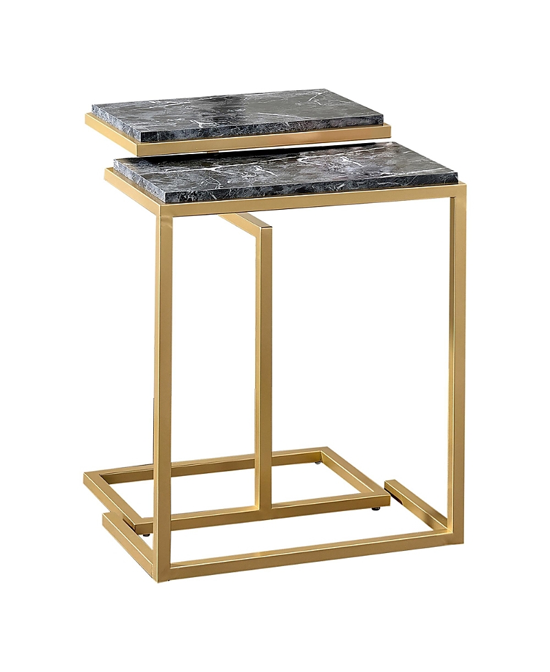 Furniture Of America Byra Faux Marble Top Stackable Nesting Table, 2-piece In Gold