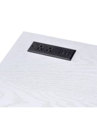 Gallway Steel Base 2-Drawer Writing Desk with USB Ports and Outlets