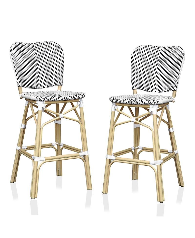 Furniture Of America Colfer Aluminum And Pe Wicker Patio Bar Chairs, Set Of 2 In Black
