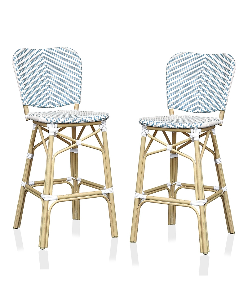 Furniture Of America Colfer Aluminum And Pe Wicker Patio Bar Chairs, Set Of 2 In Blue